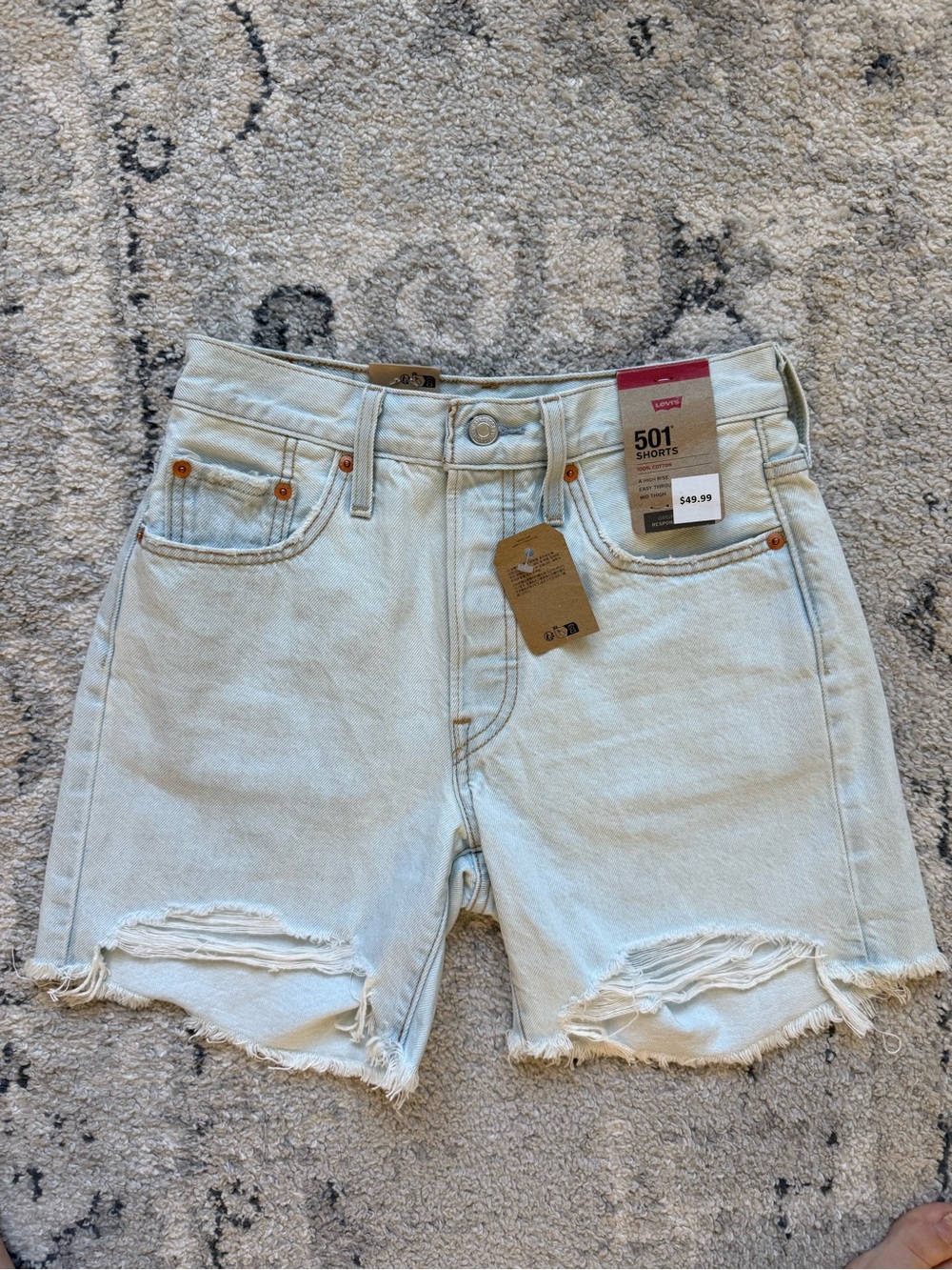 NWT Levi’s 501 High Rise Denim Shorts Light Wash Button Fly 100% Cotton Size 25